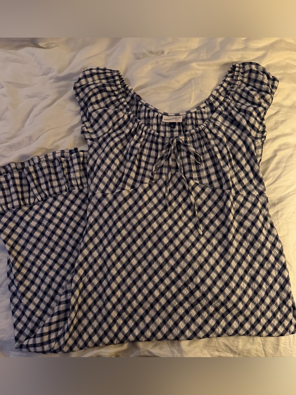 Blue and White Plaid Women’s Peasant Dress- Classic Comfort